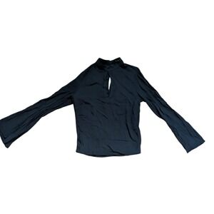 Black Mock Neck Keyhole Long Sleeve Flare Sleeve‎ Blouse Top Size 0 Goth Grunge